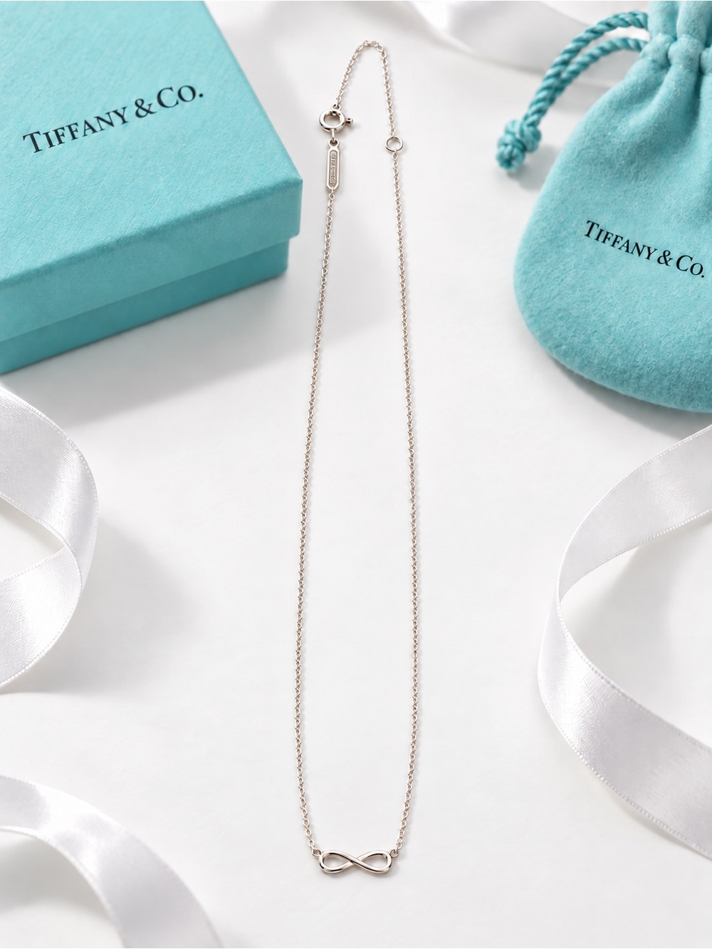 Tiffany & Co Mini Infinity Necklace Pendant Sterling Silver 16–18” Adjustable
